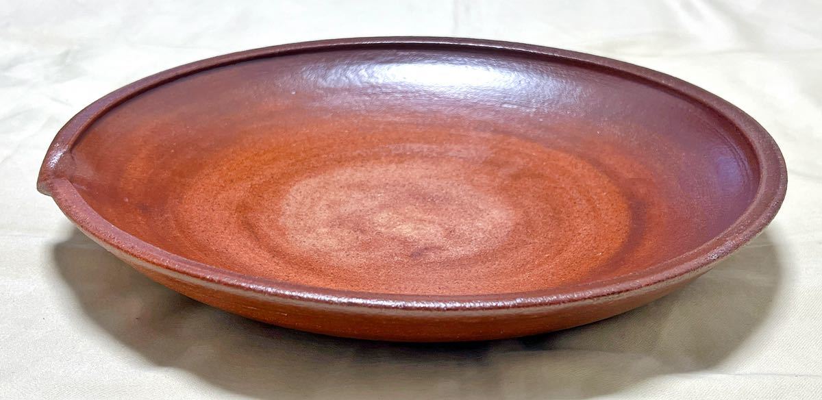 新品　陶芸　京焼　赤釉　大皿　盛皿　径31センチ