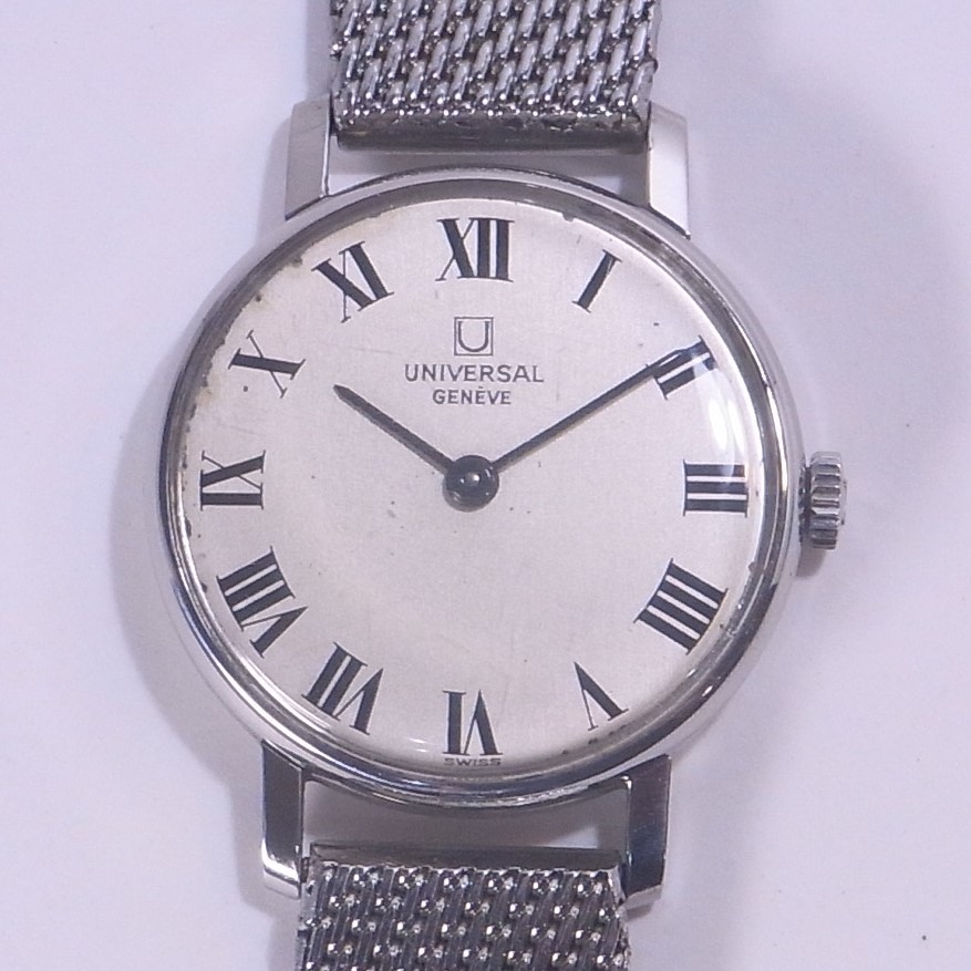稼働品 UNIVERSAL GENEVE ユニバーサル ジュネーブ 810601703 レディース 手巻き 機械式 アンティーク 腕時計 社外ステンレスバンド