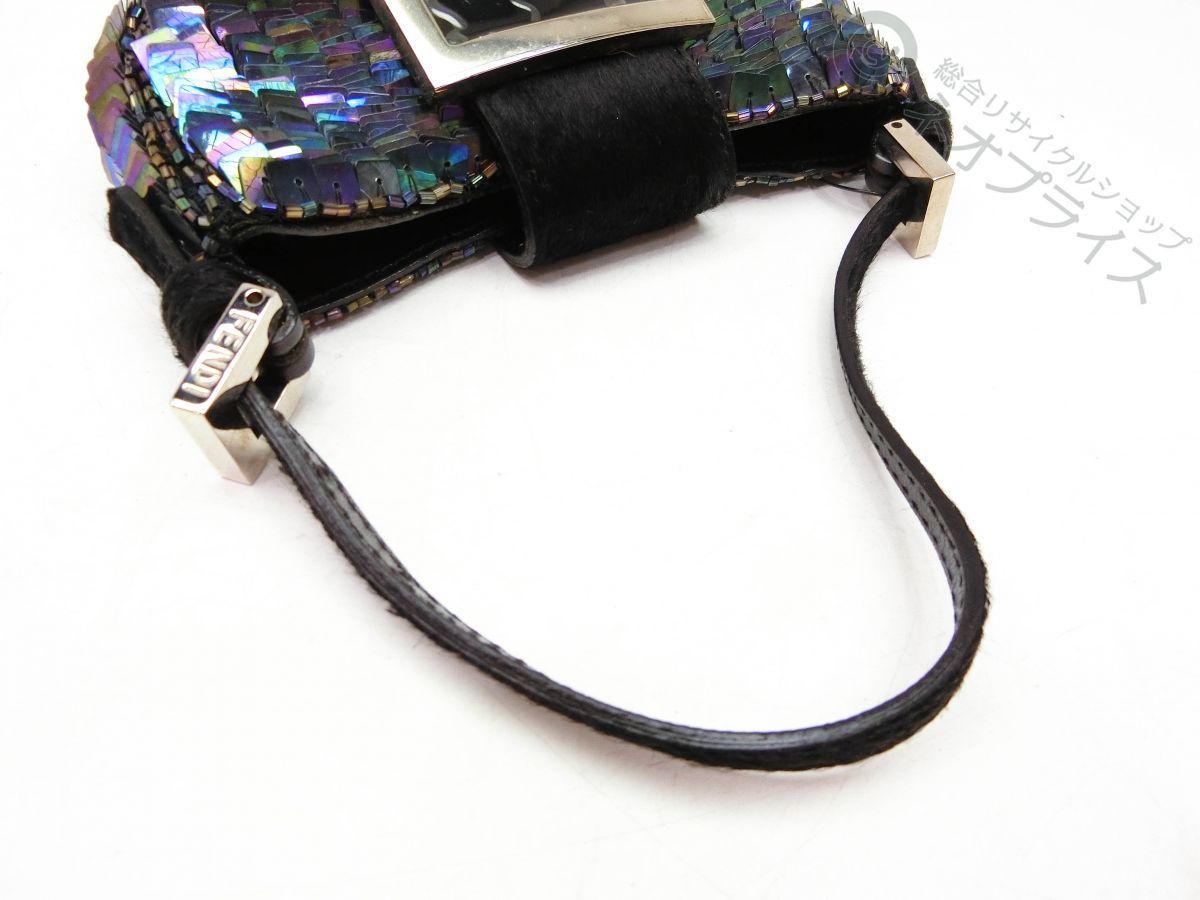★SS4446 FENDI フェンディ ミニクロワッサン スパンコール × ビーズ ハンド ポーチ バッグ 美品_画像7
