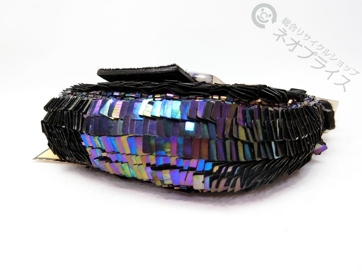 ★SS4446 FENDI フェンディ ミニクロワッサン スパンコール × ビーズ ハンド ポーチ バッグ 美品_画像6