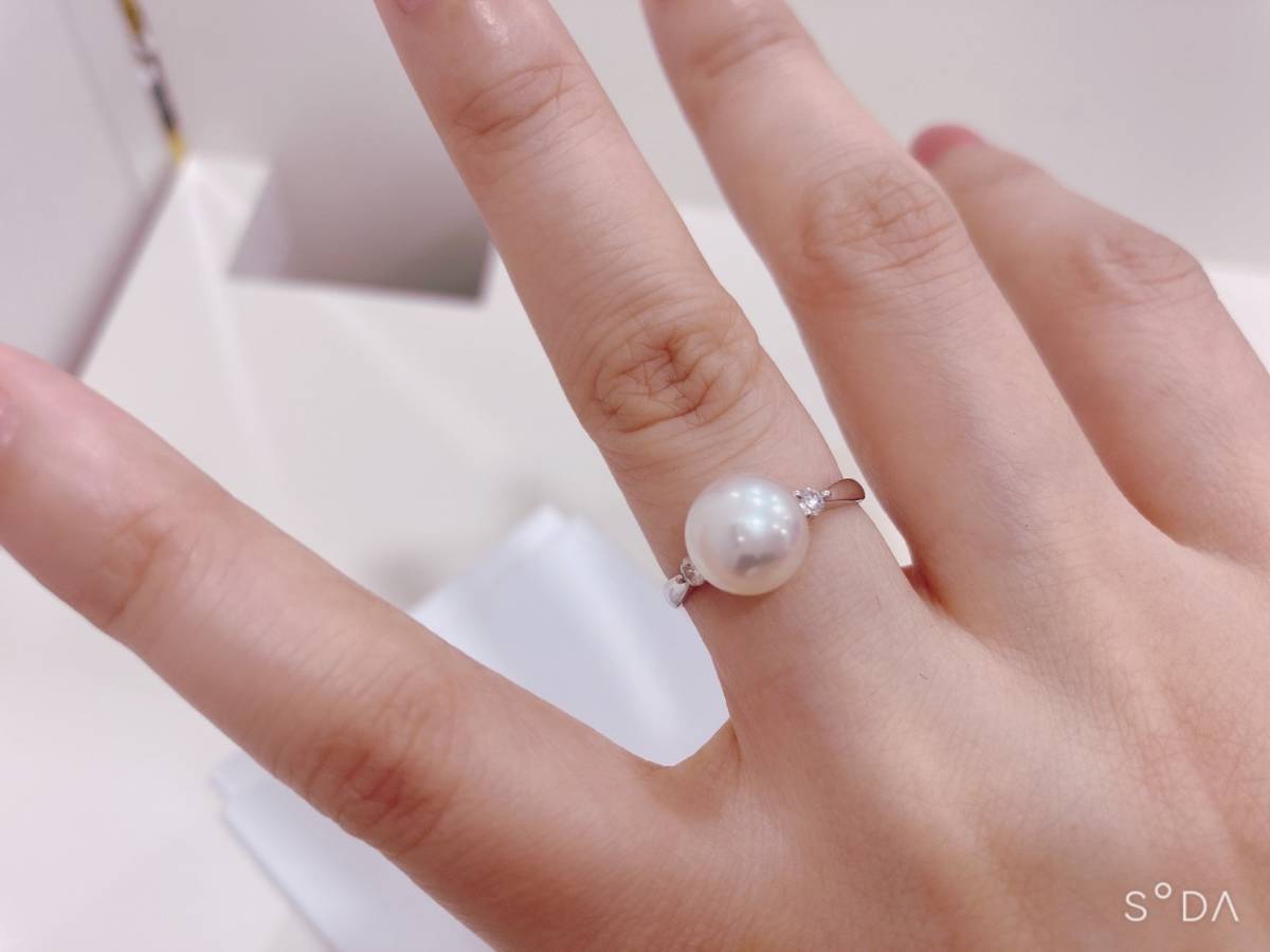 *[ beautiful goods ]VERITEbelitePT900 pearl diamond ring 0.08ct south . pearl 