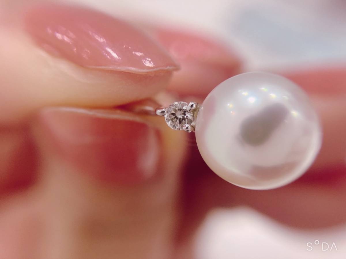 *[ beautiful goods ]VERITEbelitePT900 pearl diamond ring 0.08ct south . pearl 