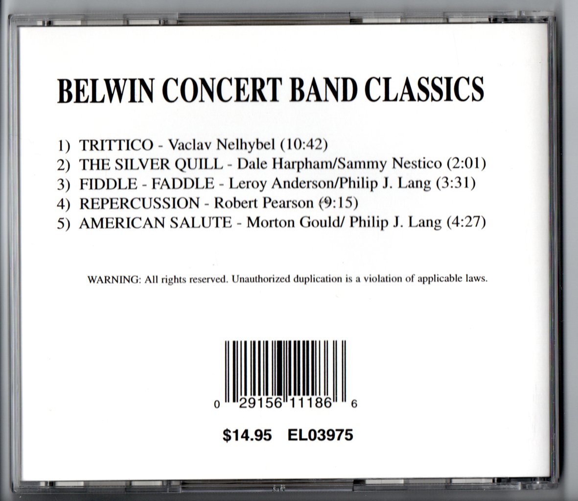 送料無料 吹奏楽CD ベルウィン・コンサートバンド・クラシックス1 トリティコ アメリカンサリュート フィドル・ファドル リパーカッション_画像2