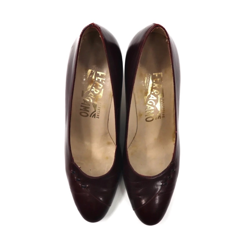 SALVATORE FERRAGAMO パンプス 23CM バーガンディー レザー パンプス