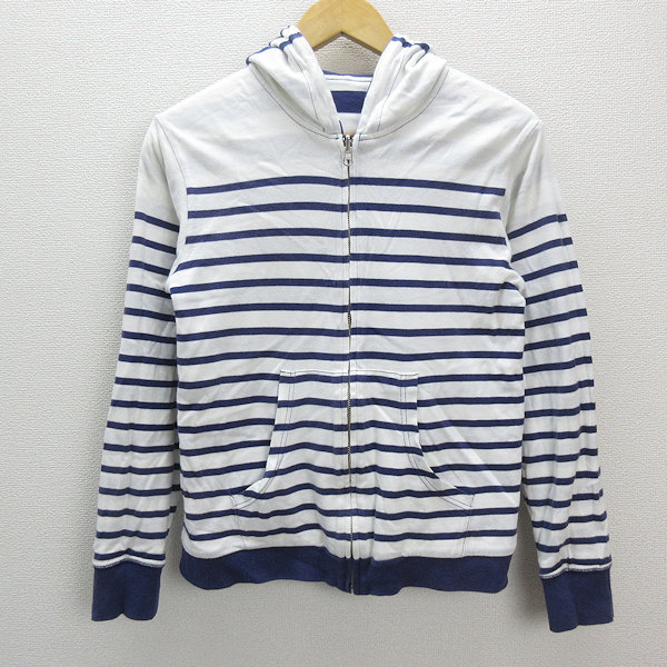 a# United Arrows /BEAUTY&YOUT border pattern f-ti- Zip up Parker with pocket [S] white navy blue /MENS/45[ used ]