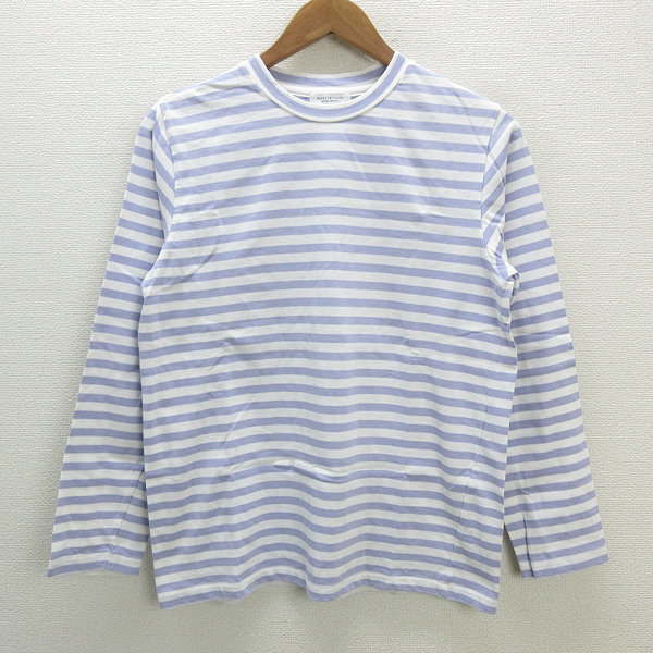 y■ユナイテッドアローズ/UNITED ARROWS B&Y ボーダー長袖Tシャツ/バスク■白/紫【メンズS】MENS/11【中古】_画像1