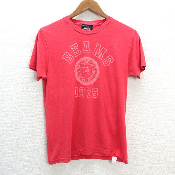 s# Beams /BEAMS print short sleeves T-shirt [M degree ] pink /MENS/59[ used ]