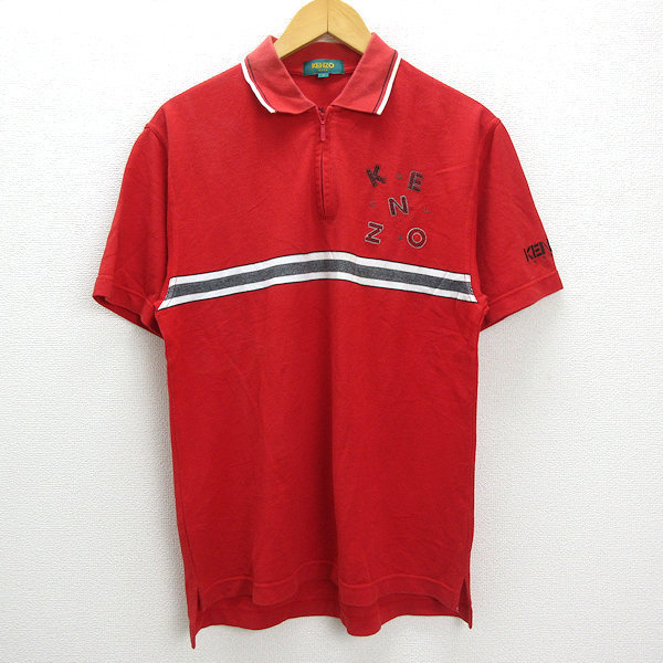 Z■日本製・レトロ■ケンゾーゴルフ/KENZO GOLFハーフジップ 半袖シャツ■赤【3】MENS/77【中古】■_画像1