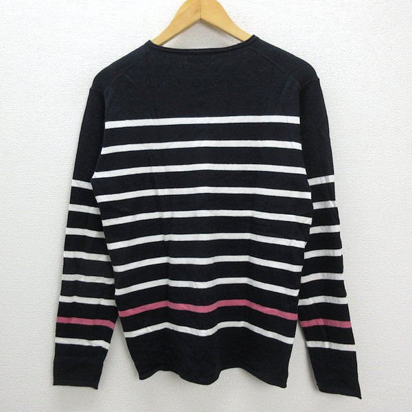 X* United Arrows /Rhythm of Life UNITED ARROWS border knitted sweater [L] navy blue MENS/31[ used ]#