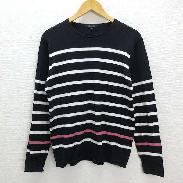 X* United Arrows /Rhythm of Life UNITED ARROWS border knitted sweater [L] navy blue MENS/31[ used ]#