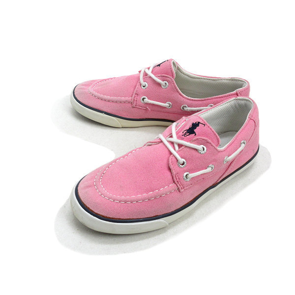 X*[21cm] Ralph Lauren /POLO Ralph Lauren canvas deck shoes sneakers / pink KIDS/147[ used ]#