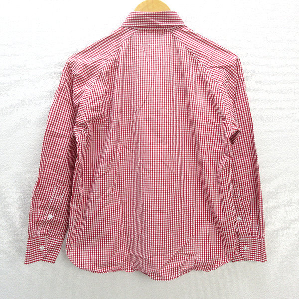 02#efe- tea /FAT SPORT silver chewing gum check pattern long sleeve BD shirt [TITCH] red MENS/27[ used ]#