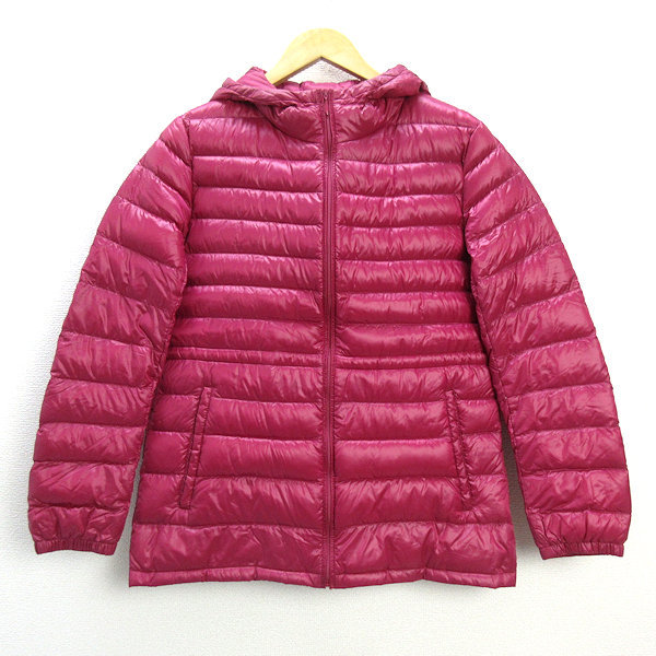 U■ユニクロ/UNIQLO ウルトラライトダウンジャケット/フーディパーカー JKT【L】赤系/LADIES/51【中古】_画像1