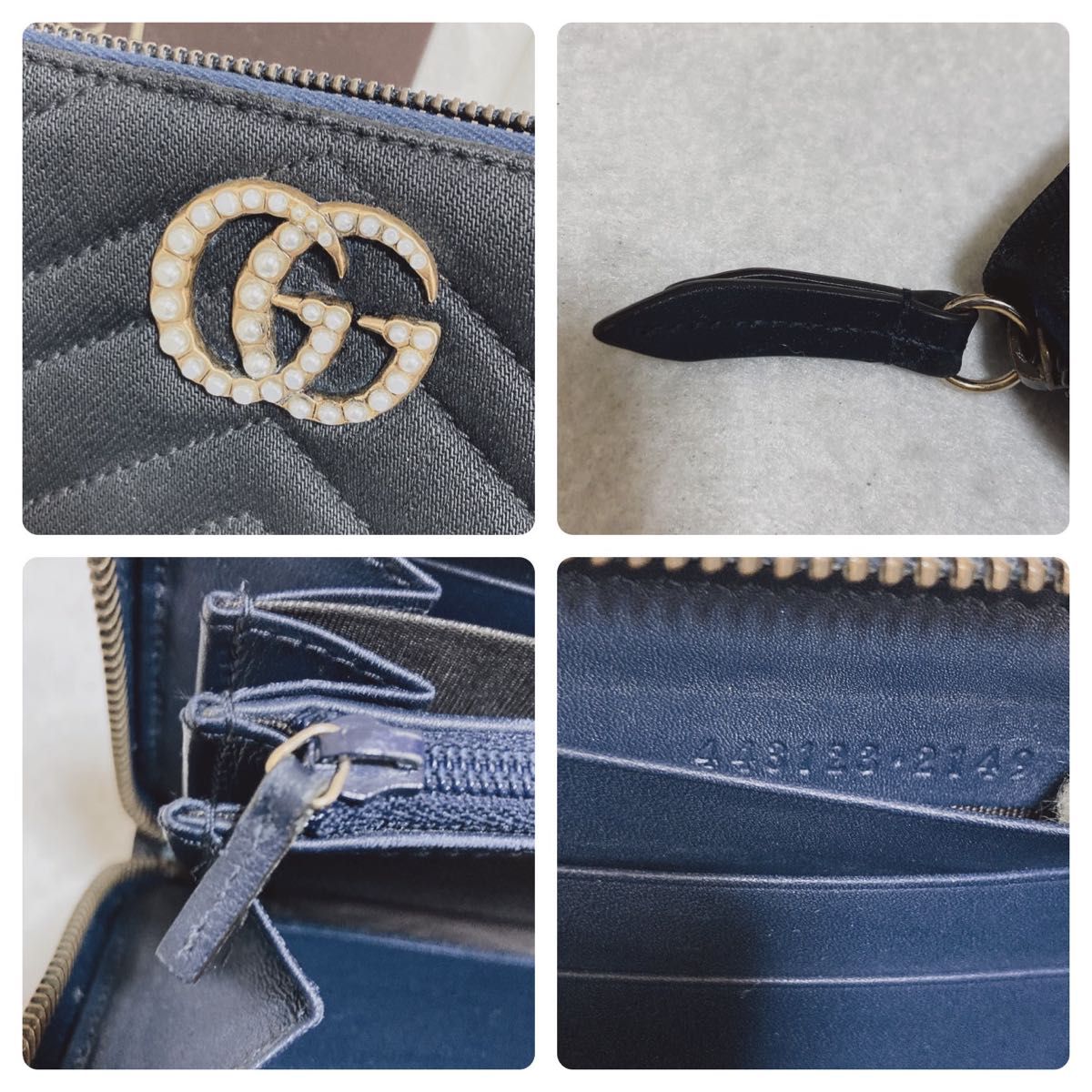 GUCCI グッチ マーモント ラウンドファスナー 長財布 ブラックデニム