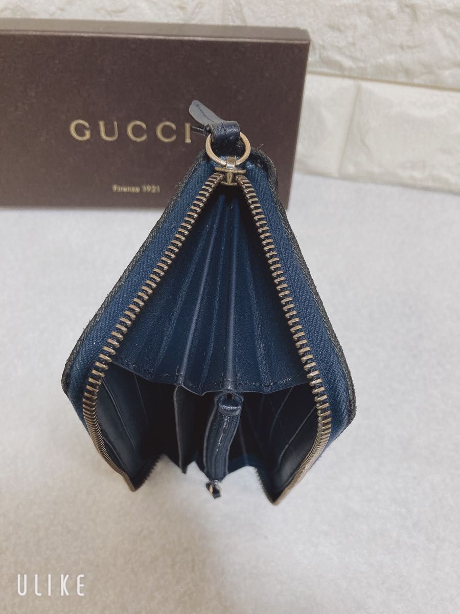GUCCI グッチ マーモント ラウンドファスナー 長財布 ブラックデニム