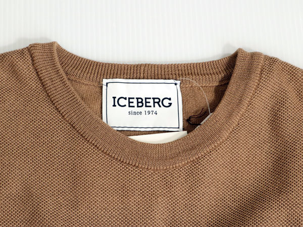  new goods maximum price cut ICEBERG Iceberg unusual material switch . with logo knitted sweater navy brown group size L