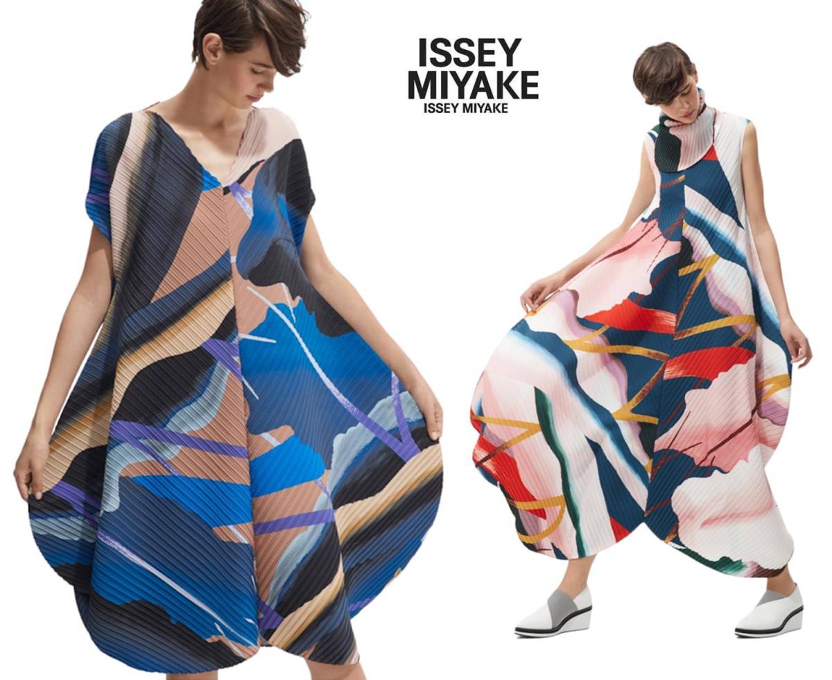 ★極美品 2019SS RESORT Collection イッセイミヤケ ISSEY MIYAKE BLOOM PLEATS Vネック フレアワンピース ピンク系マルチカラー Size 2★の画像1