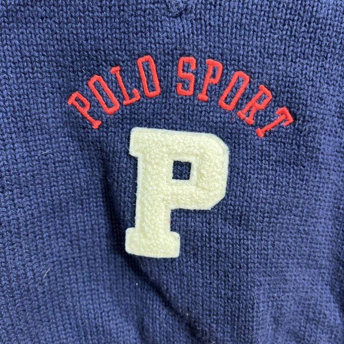 ■ 赤ちゃん用 RALPH LAUREN ラルフローレン 刺繍ロゴ入り コットン ニット セーター 古着 3m/12m 紺 アメカジ POLO SPORT ポロスポ ■_画像4