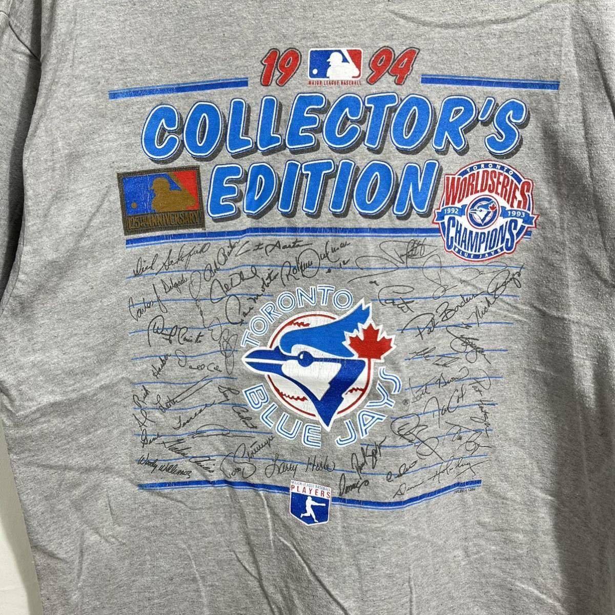 ■ 90s CANADA製 ビンテージ MLB ブルージェイズ サイン入り イラストプリント Tシャツ 1994 Collector's Edition Champions Blue Jays ■の画像3