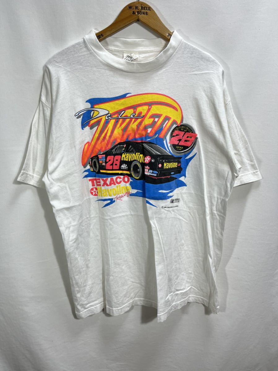 ■ 90s 90年代 ビンテージ NASCAR ナスカー ＃28 デイル ジャレット イラストプリント 半袖 Tシャツ サイズXL レーシング Dale JARRETT ■_画像1