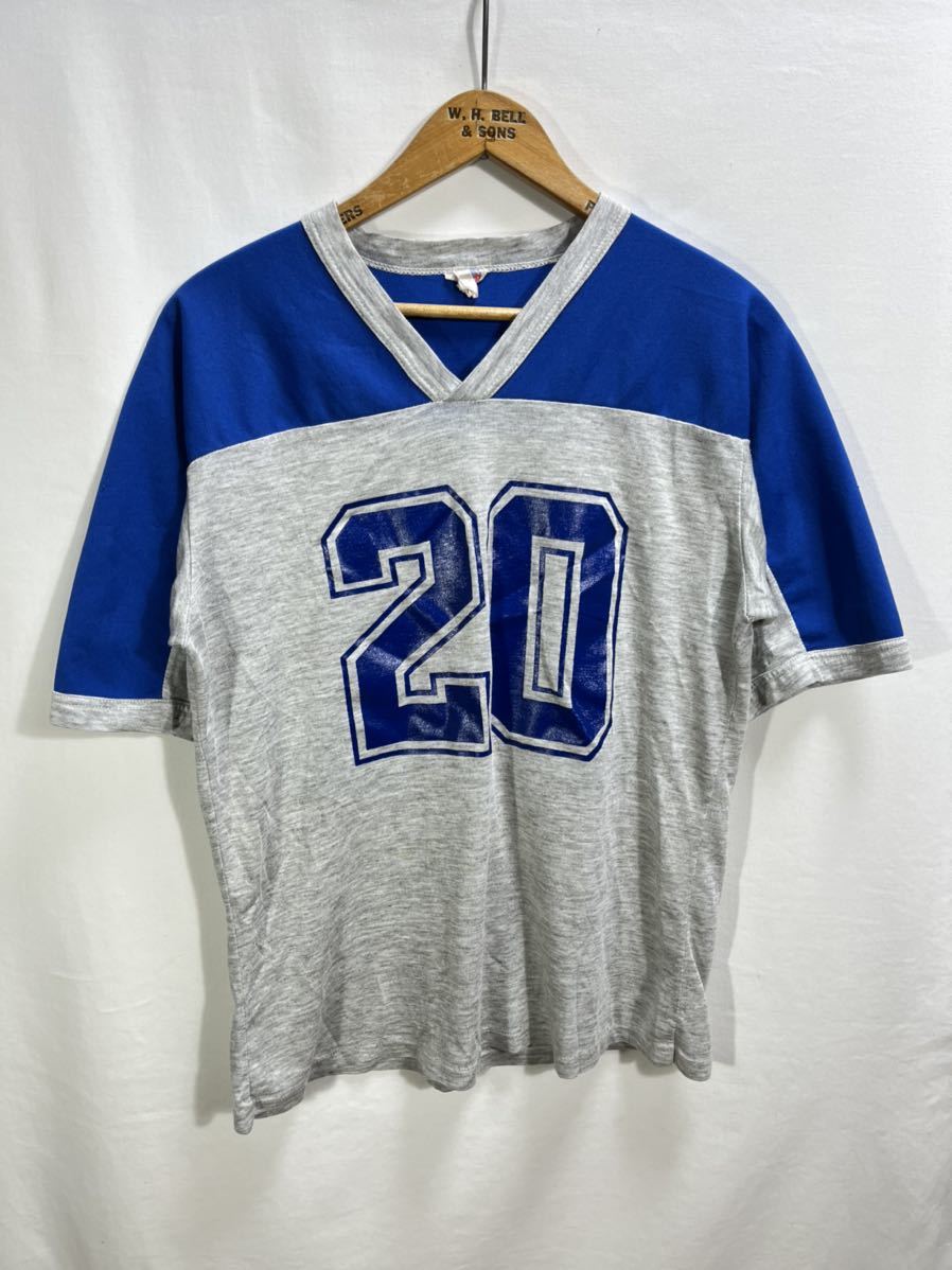 ■ ＃20 BUFFALO Vネック 半袖 Tシャツ 古着 サイズL グレー ブルー アメカジ アクリル ■_画像1