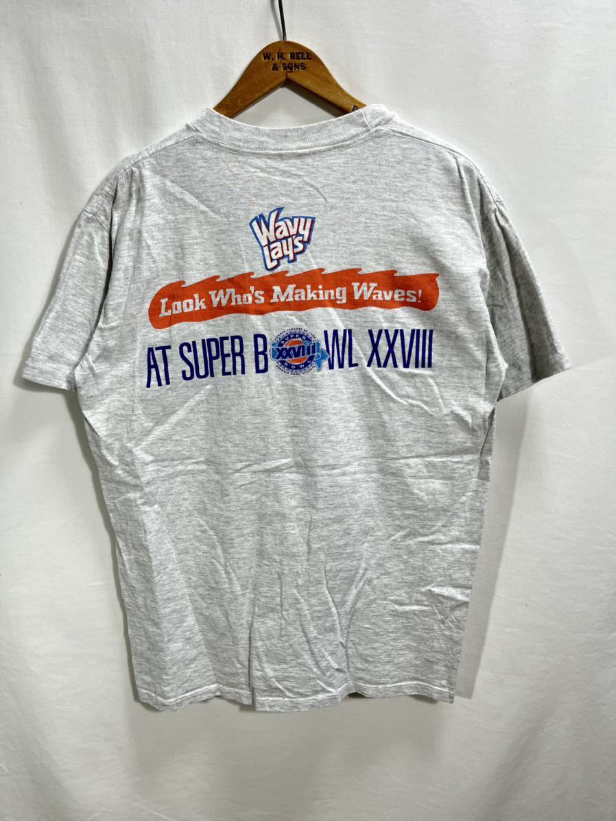 ■ 90s 90年代 ビンテージ USA製 NFL Wavy Lays SUPER BOWL XXVIII 両面プリント 半袖 Tシャツ サイズL グレー アメフト スーパーボウル ■_画像6