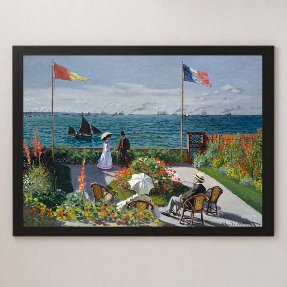  Claw do*mone[ garden ] picture art lustre poster A3 bar Cafe Classic interior landscape painting impression . France sea yacht parasol 