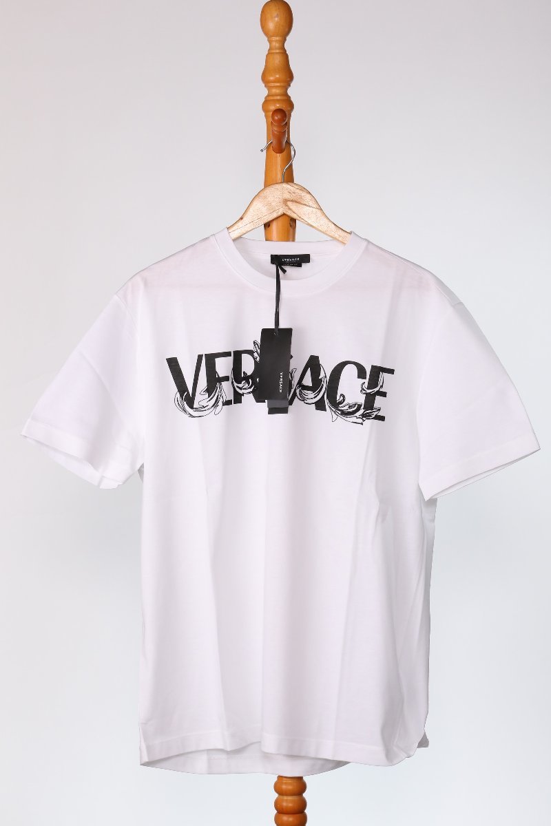 新品 ヴェルサーチ バロッコ シルエット ロゴ Tシャツ ホワイト サイズXL VERSACE CON LOGO BAROCCO SILHOUETTE 1006974 1A04949 1W010 WH