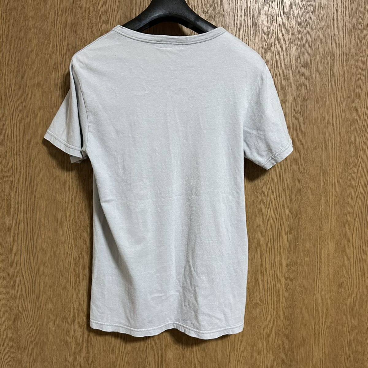 日本製36サイズ！フルカウント(FULL COUNT)古着半袖カレッジTシャツ ブルーグレー ひび割れプリント 品番5779 アメカジ古着