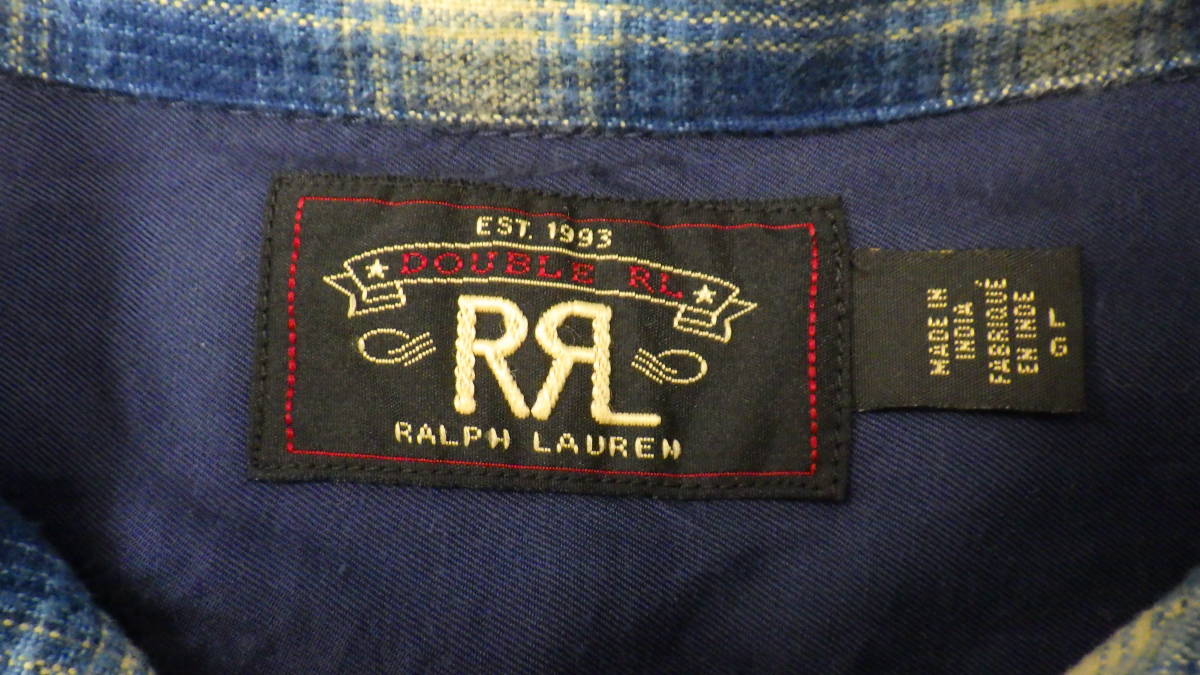 RRL オープンカラー ネルシャツ L メンズ 長袖 チェックシャツ ダブルアール Double RL ラルフローレン_画像3
