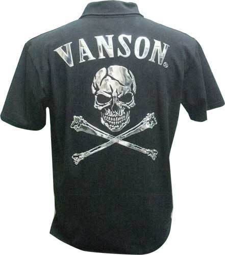 ＃新品 即決 ポロシャツ バンソン vanson 黒×シルバ-色 スカル クロスボーン ベア天 NVPS-2102 XL寸
