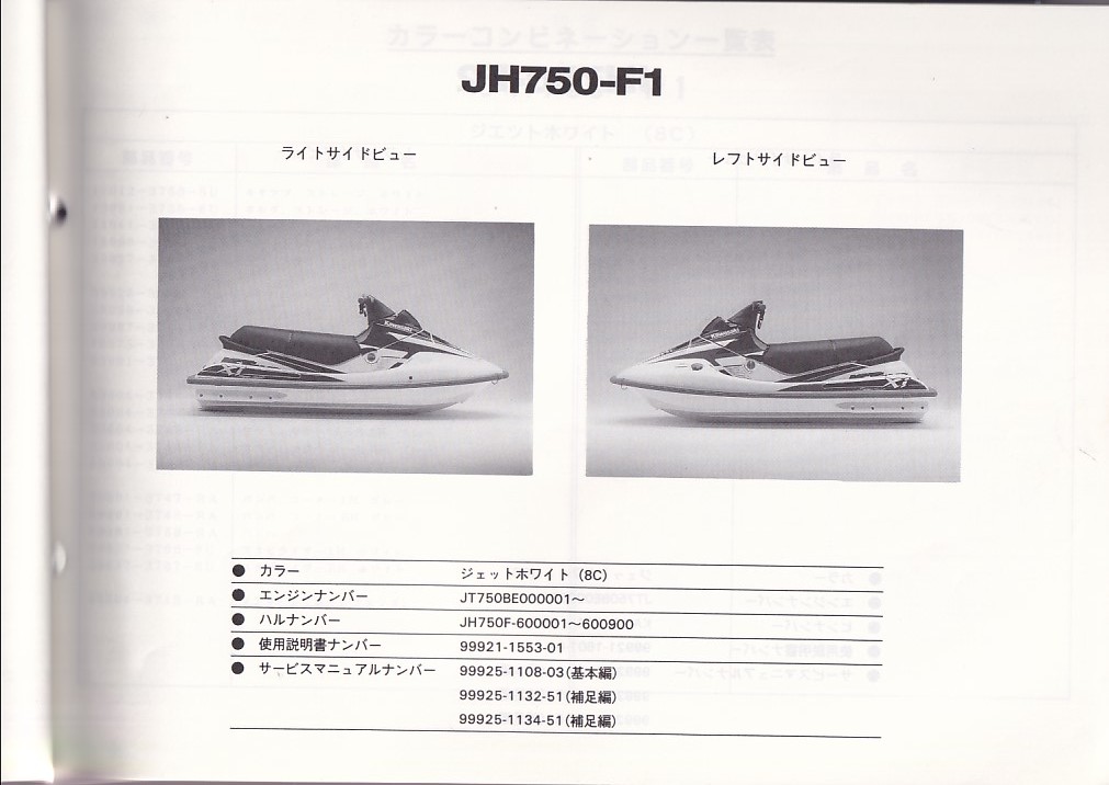 パーツカタログ　KAWASAKI 　ジェットスキー　JET SKI JH750-F1/F2 JET SKI SUPER SPORT Xi 　送料無料_画像2