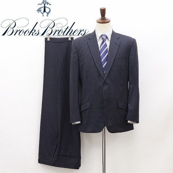 ◆BROOKS BROTHERS ブルックスブラザーズ ストライプ柄 2B シングル スーツ ダークネイビー系 41 SHT_画像1