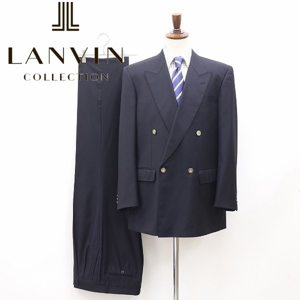 ◆LANVIN COLLECTION ランバンコレクション ロゴ釦 ダブルブレスト スーツ 紺 ネイビー 52/85
