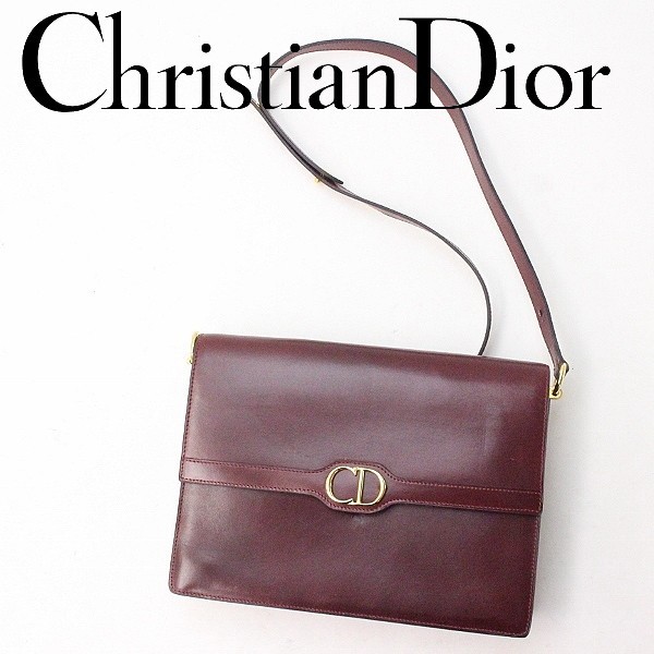 ヴィンテージ●Christian Dior クリスチャン ディオール CD金具 レザー ショルダー バッグ チェリー