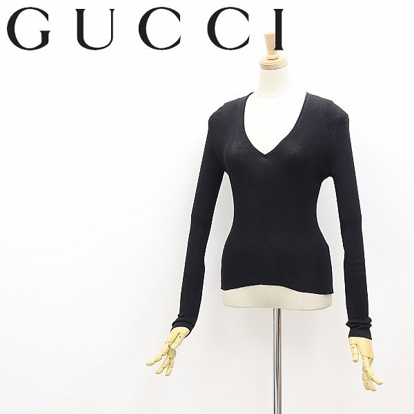 数量限定】 グッチ/GUCCI Vネックセーター 100% WOOL XL 黒 ニット