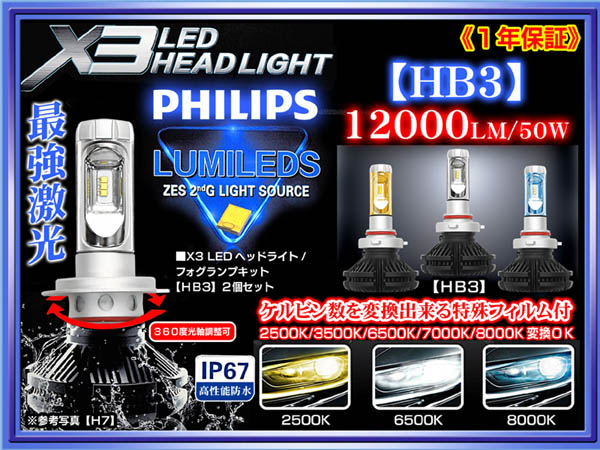 レクサス車/X3【HB3】最新版LEDヘッドライト/フォグランプ1年保証/12000LM.6500K/50W/2個12V.24V/フイルム付/PHILIPS車検対応_画像1