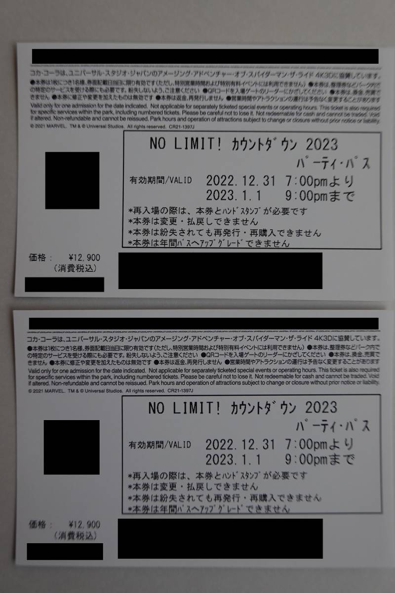 カウントダウン 2023パーティ・パス USJチケット カウンター販売 fgp