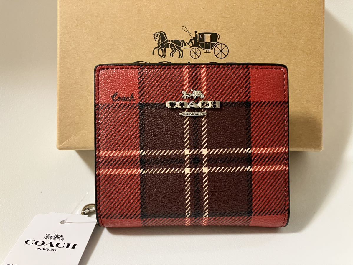 COACH コーチ 財布 二つ折り財布 レッド チェック柄 赤 黒 COACH コーチ 財布 二つ折り財布 レッド チェック柄 赤 黒
