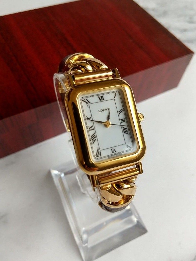ロエベ 腕時計 美品 アンティーク レディース ダークブラウン革 ブレス