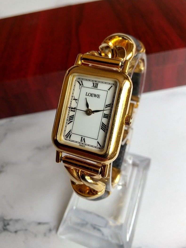 幅広type ロエベ 腕時計 美品 アンティーク レディース ブラック革