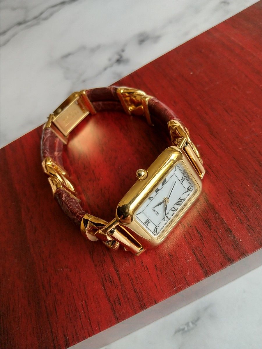 正規 ロエベ 腕時計 美品 アンティーク レディース ダークブラウン革