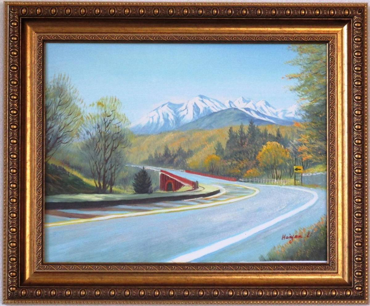 八ヶ岳絵画 油絵 風景画 八ヶ岳東沢渓谷赤橋からの八ヶ岳 F6 WG90 お部屋のイメージを変えてみませんか。 美術品