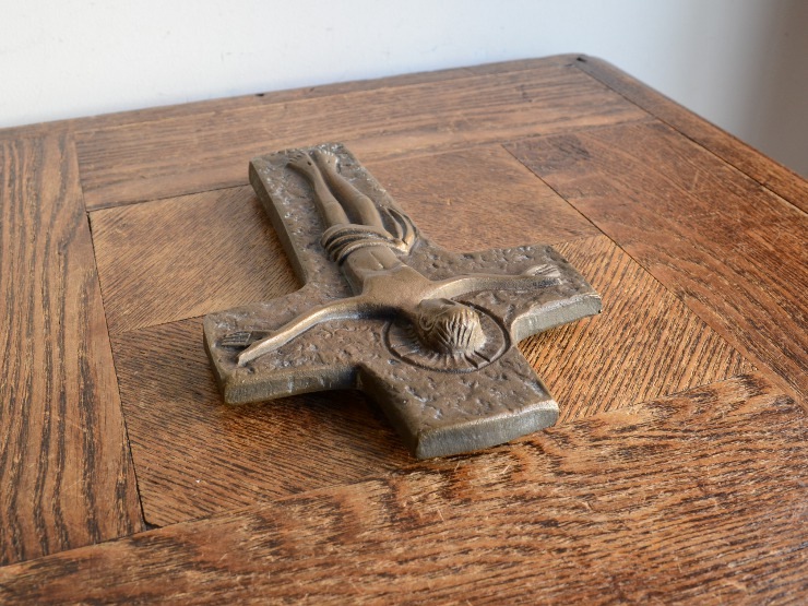 アンティーク家具雑貨置物 ヴィンテージ マリア ウォールデコレーション 祈り キリスト教 真鍮クロス（十字架）（H18.5cm）_画像5