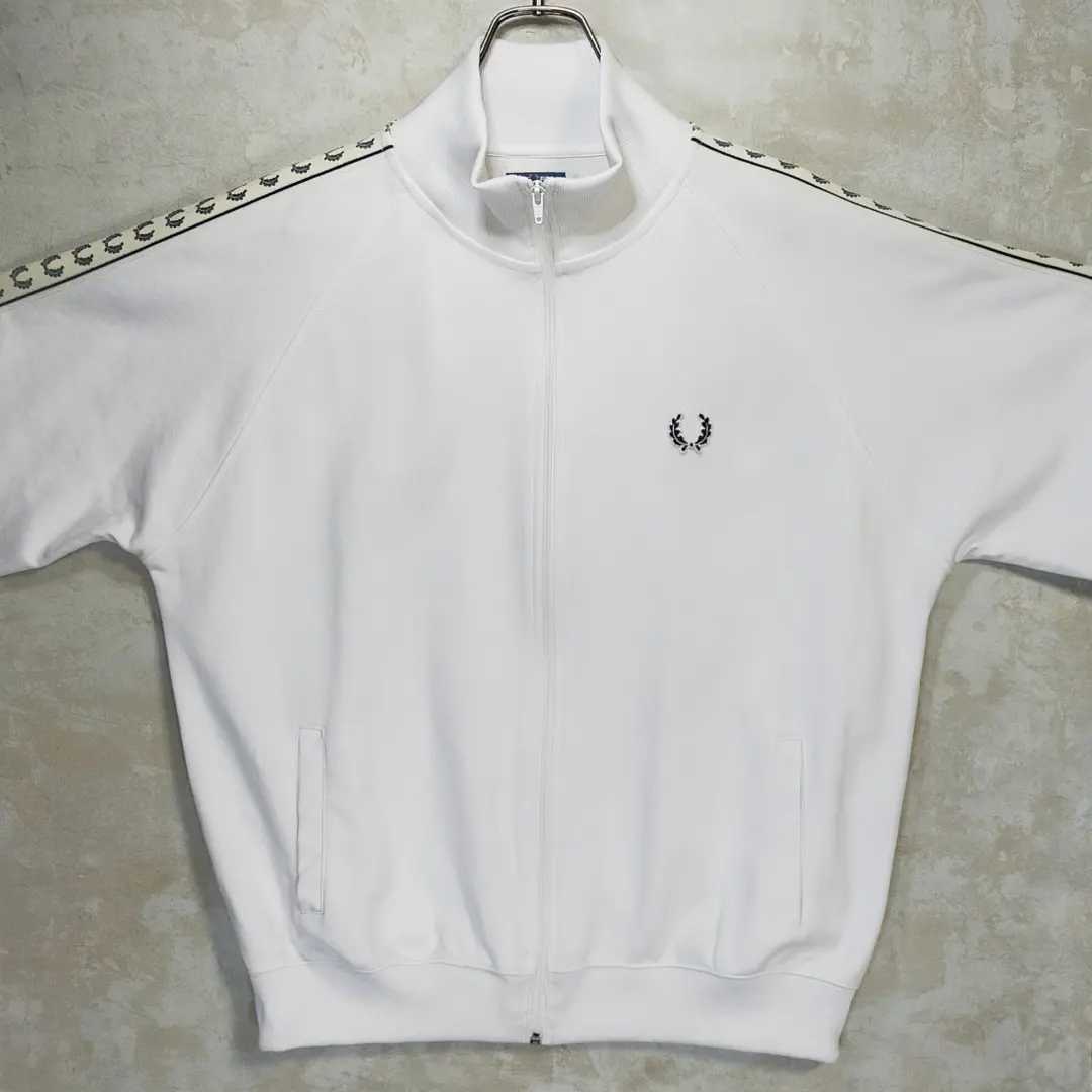 【激レア】フレッドペリー FRED PERRY 3XL ジャージ 白 クリーム 紺 ネイビー ホワイト 古着 ビッグサイズ 上着 ロゴ トラックジャケット