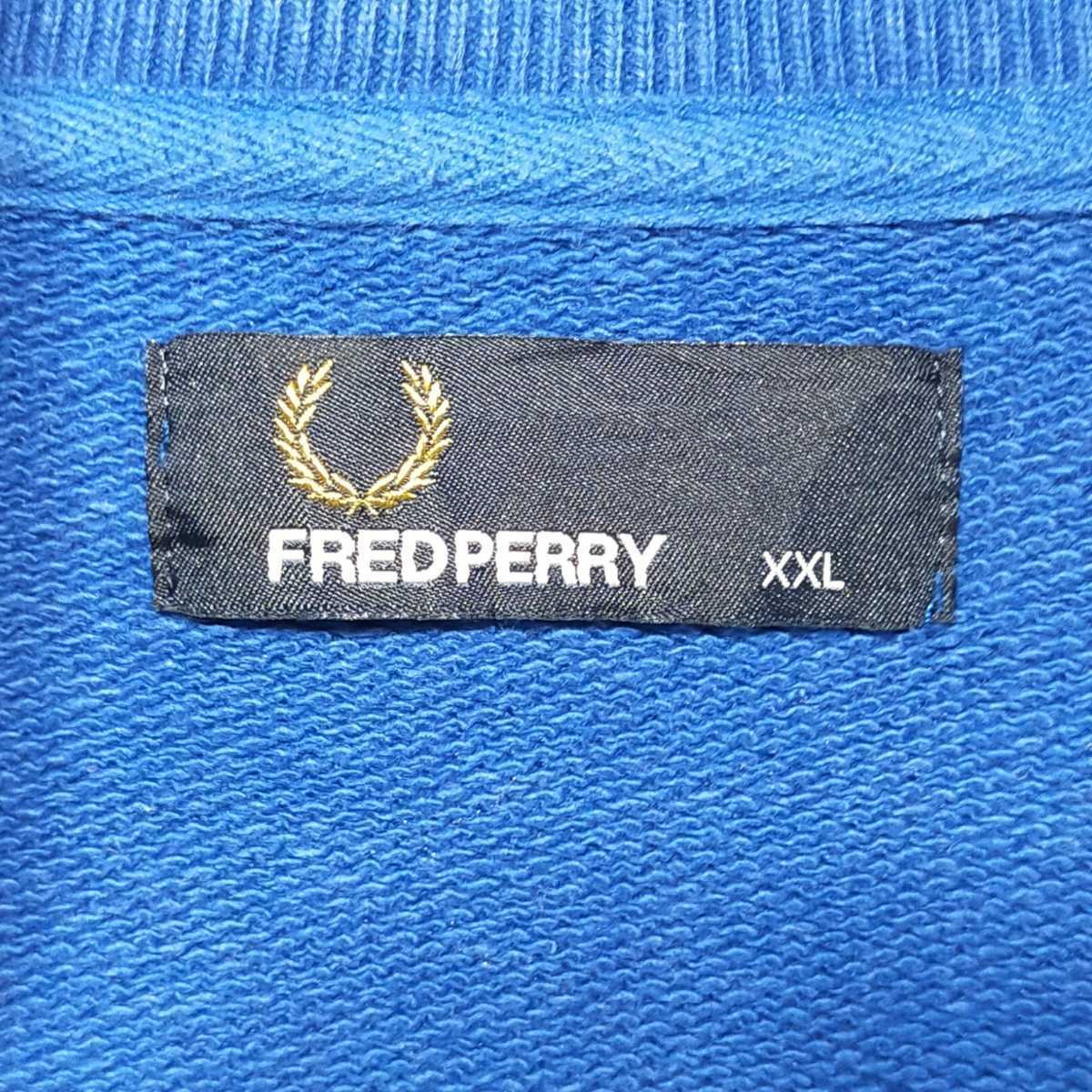 【ゆるダボ】フレッドペリー FRED PERRY 3XL ブルー 青 ホワイト 白 群青 ジャージ ロゴ ジャケット 古着 上着 トラックジャケット