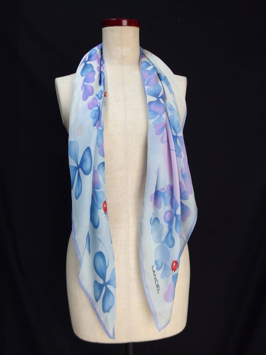  new goods Lancel LANCEL * silk scarf light blue 