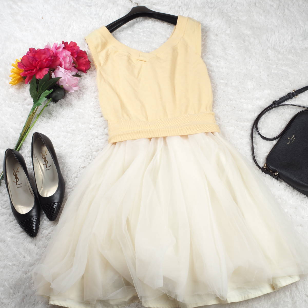 Y6499* top class *snidel Snidel * chiffon skirt * switch * dress * knitted One-piece * yellow yellow white white 