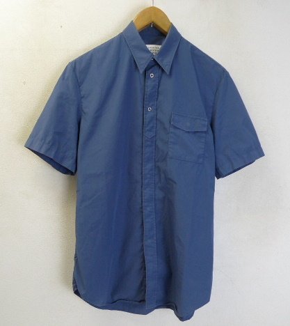 ◆国内正規 Maison Margiela ⑩ メゾンマルジェラ フラップポケット付き スナップボタン 半袖 シャツ 薄ブルー系 サイズ39_画像1