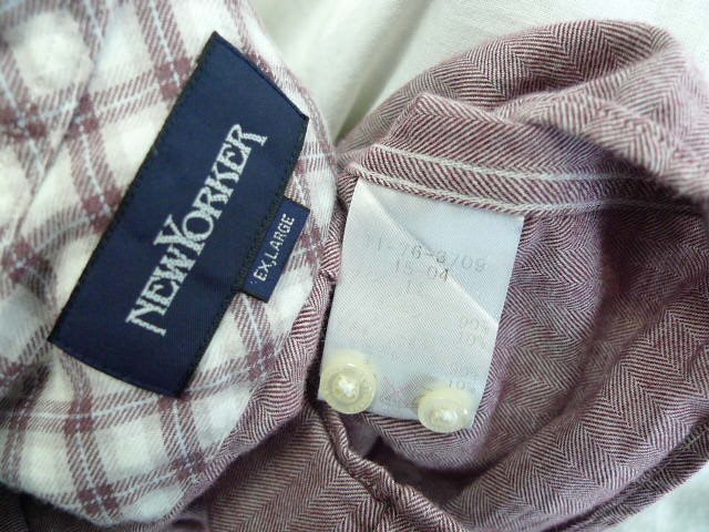 ◆NEW YORKER ニューヨーカー XL ヘリンボーン BD ポケット付き シャツ ピンク系 サイズXL_画像4